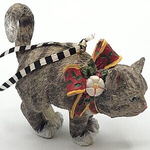 Kitty Cat Blue Eyes Gray Tabby Christmas Holiday Tree Ornament Resin ME Ink